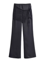 Eleganti pantaloni neri in raso a gamba larga con vita in pizzo e fiocco laterale - XS / Nero