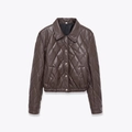 Kurze gesteppte braune PU-Lederjacke mit Umlegekragen und Druckknöpfen - S / Kaffeebraun