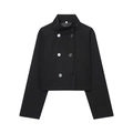 Kurze schwarze zweireihige Jacke mit hohem Stehkragen und flachen Taschen - XS / Schwarz