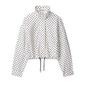 Polka dot puff sleeve jacket with stand collar and adjustable drawstring hem for women - White Polka Dot Jacket