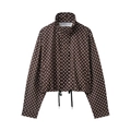 Dettaglio della giacca marrone a pois con collo alto e coulisse regolabile in vita - XS / Giacca a Pois Marrone