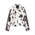 Women's cropped lapel jacket featuring classic black and white cow print with buttons - S / Brown White Cow Print