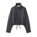 Giacca casual da donna a pois con colletto dritto e coulisse regolabile sull'orlo nera - XS / Giacca a Pois Nera