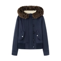 Chaqueta parka vaquera para mujer con cuello de piel sintética y forro de felpa - S / Azul
