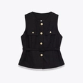 Elegante schwarze Tweed-Weste für Damen mit Goldknöpfen und passendem Gürtel - XS / Schwarz