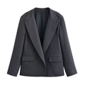 Blazer croisé gris anthracite pour femme avec revers cranté et poches à rabat - XS / Haut Gris Foncé