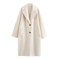 Cappotto da donna minimalista in lana color crema con rever e taglio ampio - XS / Bianco Sporco