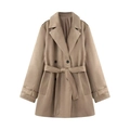 Klassieke kaki double-breasted trenchcoat met ceintuur en elegante revers voor dames - XS / Khaki