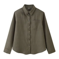 Chaqueta de camisa de cuadros para mujer en patrón verde oscuro y marrón de manga larga - S / Verde