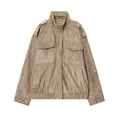 Chaqueta de ante sintético marrón claro para hombre con cuello alto y bolsillos - S / Caqui Oscuro