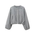 Detalle de la chaqueta polar gris con puños acanalados y cremallera frontal plateada fina - XS / Gris Plata