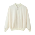 Vue détaillée du blouson aviateur blanc cassé avec col côtelé et zip métallique - Haut Blanc Crème