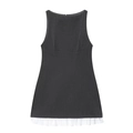 Sleeveless dark grey A-line mini dress with white ruffled hem and elegant boat neck design - XS / Gray