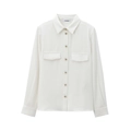 Witte crêpe blouse met lange mouwen, schoudervullingen en gouden metalen knopen - XS / Wit