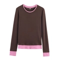 Women long sleeve T-shirt with double-layer contrast design in brown and pink color - XS / Tops / Coffee