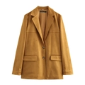 Elegante blazer de ante color camello con solapas de muesca y cierre de dos botones - XS / Amarillo