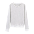 Gray long sleeve top featuring double-layer contrast white trim on collar and cuffs - XS / Tops / White
