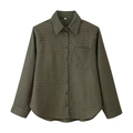 Camicia classica a quadri verdi e neri a maniche lunghe con spalline imbottite - S / Quadri Verde Scuro
