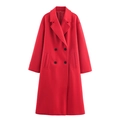 Klassieke rode wollen mix jas voor dames met dubbele knopenrij en een reverskraag - XS / Rood