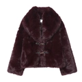 Veste courte en fausse fourrure bordeaux foncé avec grand col et boucles métal - XS / Rouge Foncé