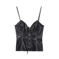 Top sexy de cuero PU negro con detalle de cordones frontales y ojales metálicos - XS / Negro