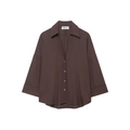 Relaxed fit deep brown long sleeve shirt with classic V-neck and button closure - XS / Dark Brown