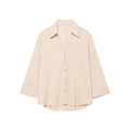 Minimalist beige loose-fit cotton linen blouse with drop shoulders and deep V-neckline - XS / Off White