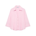 Women's light pink loose-fit long-sleeved shirt with classic collar and button-down front - XS / Pink