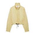 Pale yellow standing collar jacket with black polka dots and adjustable drawstring hem - XS / Yellow Jacket