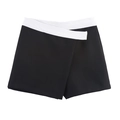Klassischer Hosenrock mit hoher Taille in Schwarz und kontrastierendem weißem Bund - XS / Schwarz
