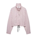 Pink polka dot long sleeve jacket with high collar and drawstring hem for women - XS / Pink Blazer