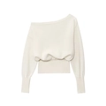 Slim fit off-shoulder white knit sweater with long lantern sleeves and ribbed waist - S / Off White