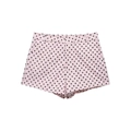 Women's light pink polka dot shorts with black patterns and belt loops in a flared A-line cut - XS / Pink Shorts