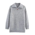 Jersey de punto gris informal con media cremallera y puños acanalados de corte holgado - Talla única / Gris claro