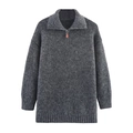 Jersey de punto gris oscuro con cremallera y cuello alto en estilo relajado - Talla única / gris oscuro