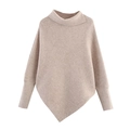 Jersey poncho de punto beige con dobladillo asimétrico y mangas murciélago - Talla única / Caqui