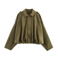Vintage Bomberjacke aus Wildlederimitat in Armeegrün mit Schulterklappen und Reverskragen - XS / Grün