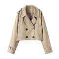 Kurzer zweireihiger Trenchcoat in Khaki mit Reverskragen und Schulterklappen - XS / Khaki