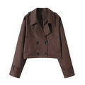 Damen Kurz-Trenchcoat in Dunkelkaffee mit zweireihigen Knöpfen und klassischen Revers - XS / Kastanienbraun