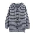 Gilet à capuche rayé pour femme en gris et noir avec boutons et deux poches - Taille unique / Gris