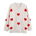 Jersey beige de punto oversize con corazones de felpa rojos y cuello redondo acanalado - Talla única / Beige