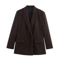 Detail van de chocoladebruine double-breasted blazer met schoudervulling en klepzakken - XS / Bruin