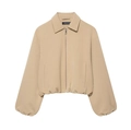 Chic beige zip-up puffer jacket with high collar and elastic cuffs on a white background - XS / Khaki