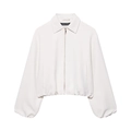 Women's trendy cream white puffy jacket with collar, zip-up closure and cropped silhouette - XS / White