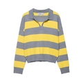 Jersey de punto polo a rayas amarillas y grises para mujer con puños y dobladillo acanalados - S / Amarillo