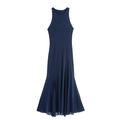 Elegante vestido maxi azul marino sin mangas con cuello halter y bajo de sirena con vuelo - S / Azul noche