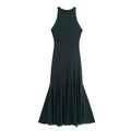 Detalle del vestido halter sin mangas verde oscuro con un elegante dobladillo de cola de sirena - S / verde oscuro