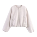 Giacca bomber minimalista beige avena con girocollo e chiusura a zip in vista piatta - XS / Bianco Sporco