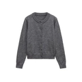 Cardigan in maglia misto lana grigio scuro da donna con girocollo e bordi a costine - S / Grigio