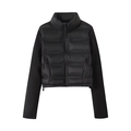 Giacca trapuntata nera da donna con patchwork in maglia e collo alto alla moda - XS / Nero